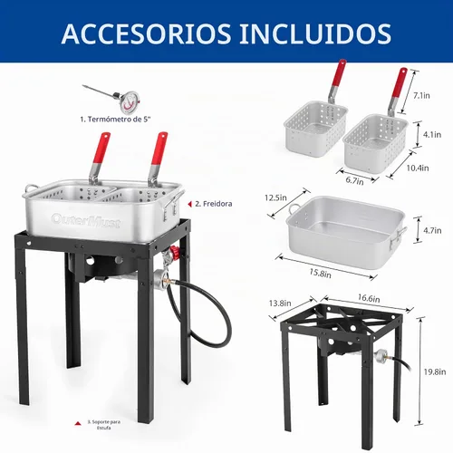 Vista 3 de Freidora al aire libre OuterMust de 58,000 BTU, olla de freidora profunda de 18 cuartos de galón y 2 cestas interiores, ideal para freír pescado