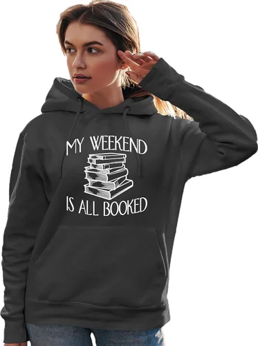 Vista 13 de Go All Out My Weekend Is All Booked Funny Book Reading Lover - Sudadera con capucha para hombre y mujer Negro