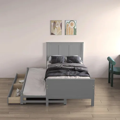 Vista 10 de DEINPPA Cama capitán completa con cabecera de almacenamiento, sofá cama matrimonial con cajones y armarios, marco de cama de plataforma de madera