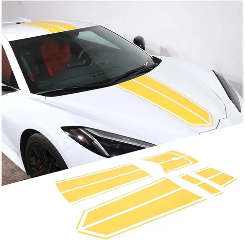 Vista 7 de Auto Racing - Calcomanía de rayas compatible con Chevrolet Corvette C8 2020-2023, calcomanía de vinilo a rayas para capó de automóvil, accesorios