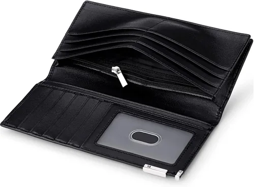 Vista 5 de Huztencor Carteras largas para hombre, billetera plegable de cuero con bloqueo RFID y cremallera, Cartera RFID
