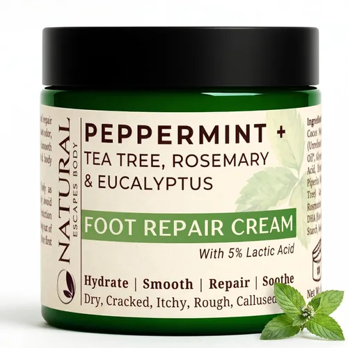 Vista 10 de Natural Escapes Crema de pies de menta + romero, eucalipto y árbol de té para talones y pies secos agrietados, loción hidratante para pies