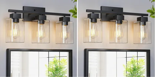 Vista 14 de Lámparas de baño de 3 luces, luces de tocador modernas de oro cepillado, accesorios de iluminación de baño sobre el espejo, apliques de pared