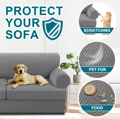 Vista 6 de Turquoize Fundas de sofá de 3 piezas para 2 cojines individuales en forma de T, paquete de 2 fundas para silla, color paloma