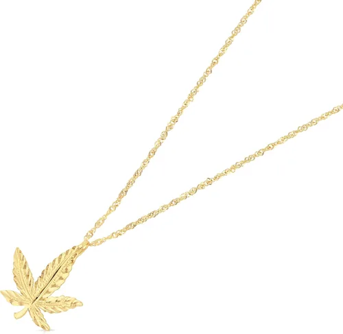 Vista 2 de Ioka 14K Yellow Gold Maple Leaves Marijuana Leaf Charm Pendant with 1.2mm Singapore Chain Necklace