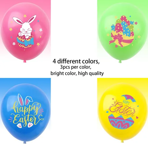 Vista 3 de Globos de Pascua con diseño de huevos de conejo, globos de fiesta verde, rosa, azul, amarillo, para fiesta temática de Pascua, suministros