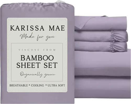 Vista 105 de KARISSA MAE Juego de sábanas de viscosa de bambú de lujo, 100% certificado FSC, refrescante, lujosamente suave, bolsillos profundos de 18 pulgadas