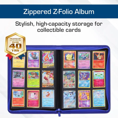 Vista 2 de BCW Z-Folio - Álbum LX de 9 bolsillos - Azul Organizador de tarjetas con cremallera segura Carpeta de colección de tarjetas de cuero sintético