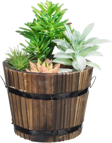 Vista 11 de DOITOOL Maceta rústica de madera en barril: cubo de madera para whisky, macetas para plantas de interior y exterior, contenedor para el hogar