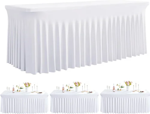 Vista 47 de Outpain Juego de 2 manteles rectangulares de elastano beige para mesas rectangulares de 6 pies, manteles de elastano ajustable de 6 pies, sin