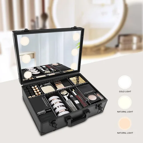 Vista 2 de Estuche de tren de maquillaje, organizador portátil de cosméticos de maquillaje de belleza, Negro2, Portátil