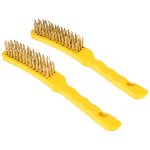 Vista 2 de QWORK Cepillo de alambre para arañazos, paquete de 2 cepillos de alambre de acero inoxidable resistente de 11 pulgadas con mango de plástico