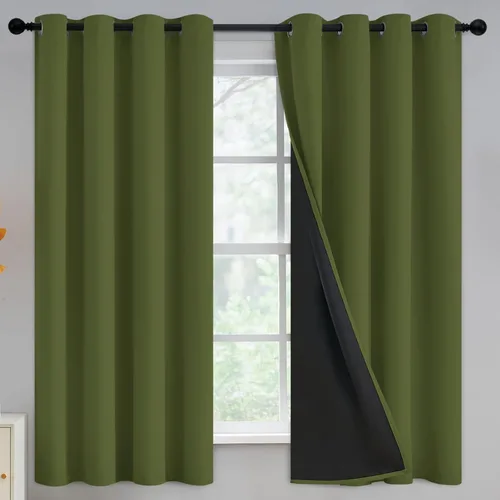 Vista 10 de Yakamok Cortinas negras, cortinas de ventana con aislamiento térmico y eficiencia energética para dormitorio, cortinas opacas completas y cortinas