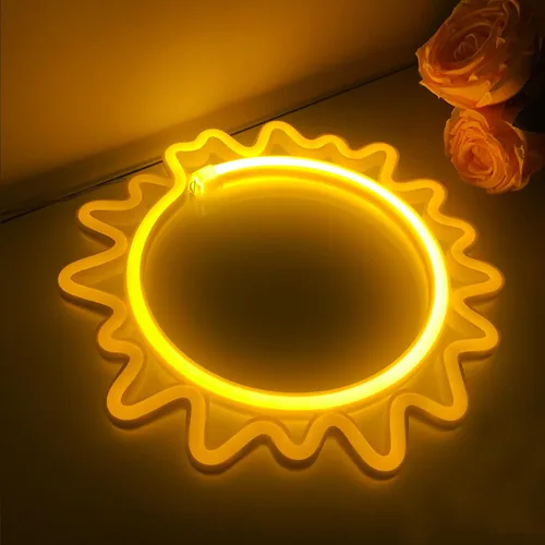 Vista 2 de Letrero de neón para decoración de pared, estético, amarillo, para dormitorio, USB/3-AA, funciona con pilas, luz nocturna para decoración de luz