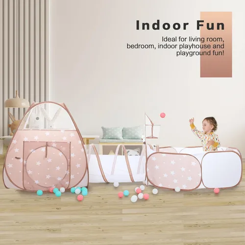 Vista 2 de PigPigPen Tienda de campaña 3 en 1 para niños con túnel de juego y pozo de bolas, juguetes para niños y niñas, juguetes de casa