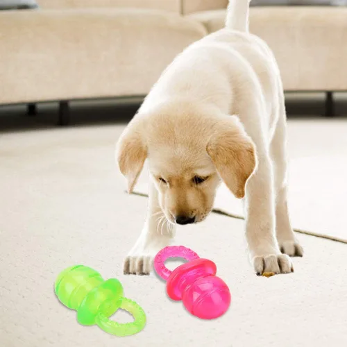 Vista 2 de Jiawu Chupete de juguete masticable para perros, 2 piezas de juguete de limpieza molar para cachorros con sonda integrada para perros pequeños