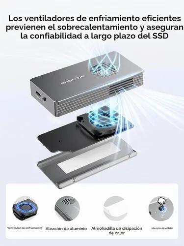Vista 5 de ACASIS Carcasa SSD NVMe M.2 de 40 Gbps con ventilador de refrigeración