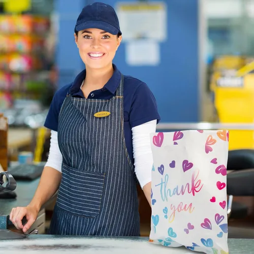 Vista 5 de WAKAKO Bolsas de agradecimiento pequeñas para negocios, bolsas de regalo de plástico de 2.36 mil para fiestas, boutique, paquete de 50