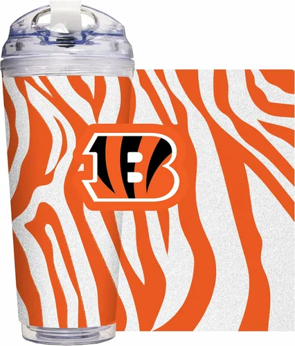 Vista 74 de Rico Industries NFL Football Glitter 24 onzas Vaso de purpurina acrílico con tapa con bisagra, Vaso de doble pared oficialmente licenciado con pajita