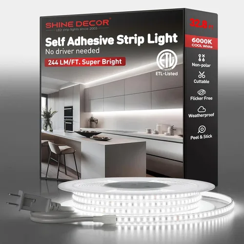 Vista 11 de Shine Decor Tira de luz LED súper brillante de 4000LM, Plug & Play de 120V sin controlador, cableado fácil, sin parpadeo, resistente a la intemperie