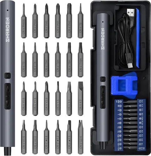 Vista 12 de SHARDEN Mini destornillador eléctrico, kit de destornillador eléctrico pequeño 29 en 1 con 24 puntas magnéticas, herramienta de reparación