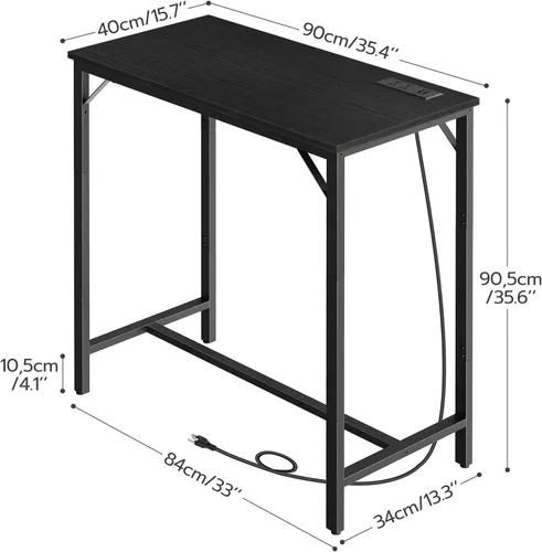 Vista 3 de HOOBRO Mesa de bar con estación de carga, mesa de pub rectangular, mesa de café alta, mesa de bar de altura de mostrador, mesa de comedor estrecha