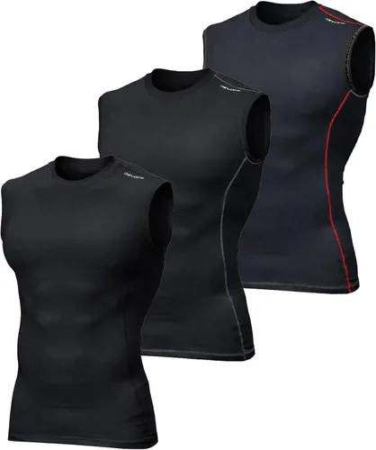 Vista 12 de DEVOPS Paquete de 3 camisas de compresión atléticas sin mangas para hombre 1# (paquete de 3) negro/azul/blanco