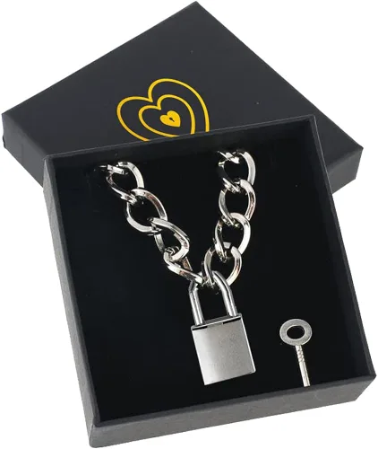 Vista 4 de LEWECEEO - Collar con candado de metal para hombre y mujer con cerradura y llave