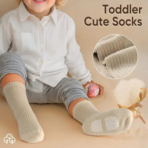 Vista 3 de HONGTEYA 9 pares de calcetines para niños pequeños, calcetines antideslizantes de algodón para bebés con agarres de 0 a 5 años