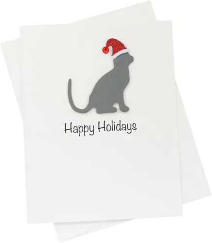 Vista 24 de Black Doodle Bernedoodle - Tarjetas de Navidad (10 unidades), hechas a mano, base blanca, perro con sombrero de Papá Noel Negro
