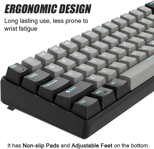 Vista 5 de abucow - Teclado mecánico 60% para juegos, interruptor azul, compacto con cable, anti-fantasma, sin conflictos, 61 teclas intercambiables, diseño