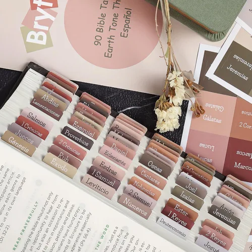 Vista 2 de Pestañas bíblicas en tono tierra español, pestañas de la Biblia laminadas con impresión grande para mujeres y hombres, fáciles de leer, fáciles