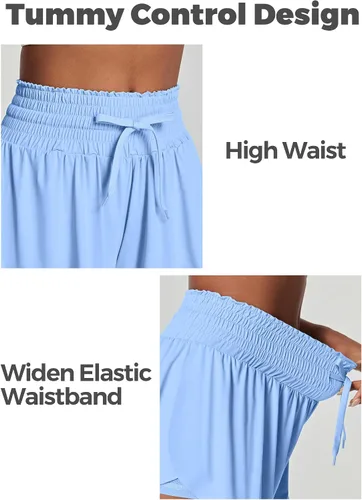 Vista 4 de Pantalones cortos fluidos, pantalones cortos de mariposa para mujer, de cintura alta, ropa de preparación para golf, entrenamiento, pantalones