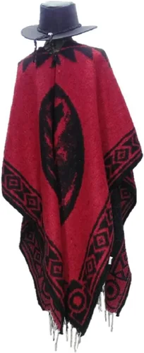 Vista 5 de Sharpshooter Conjunto de poncho de lobo aullando de luna llena roja y sombrero de vaquero negro