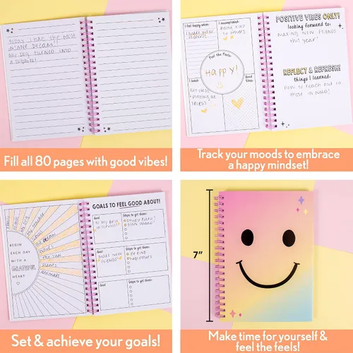 Vista 3 de Just My Style Diario de gratitud MoodJoy de Horizon Group USA, incluye diario de atención plena espiral, máscara facial nutritiva, notas adhesivas