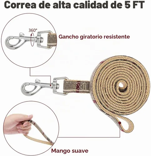 Vista 7 de Juego de arnés para perro con correa y collar de corbatín - Arnés para cachorro a cuadros beige, a prueba de escape, chaleco ajustable sin tirones