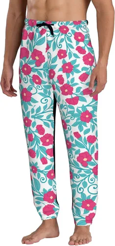 Vista 2 de Jutdopt Men Roses Pattern with Leaves Sweatpants Joggers Sweatpants Baggy Jogger Pants with Pocket for Men