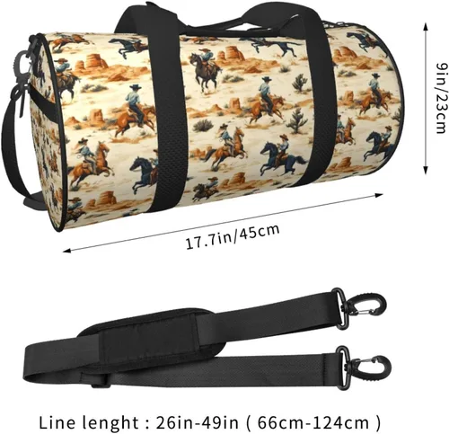 Vista 2 de Large Duffle Bag for Travel - Retro Western Cowboy B Print Gym Bag for Women Men, Travel Foldable Bags for Women Men with Zippered Multiple Pockets
