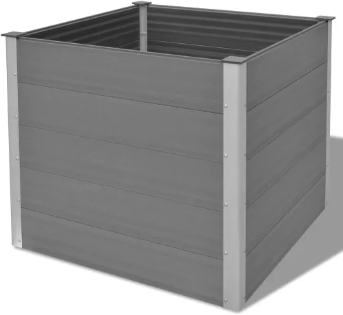 Vista 3 de WPC - Cama elevada para jardín de 39.4 x 39.4 x 35.8 pulgadas, color gris, maceta elevada para jardín de hierbas y flores