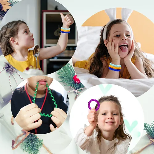 Vista 3 de Pulseras para Masticación para Niños, Pulsera Sensorial para Niñas y Niños, Bobina Estiradera para la Boca para Ansiedad Autismo TDAH, Juguetes
