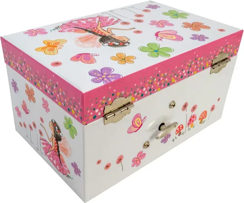 Vista 6 de Joyero musical con diseño de flores y mariposas con collar de hadas