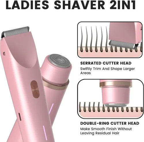 Vista 3 de Recortadora de bikini para mujer, afeitadora eléctrica para mujer, maquinilla de afeitar impermeable IPX7 para cabello púbico, axilas, áreas