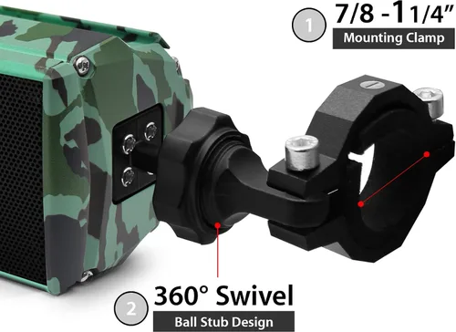 Vista 7 de GoHawk Altavoces de motocicleta Bluetooth impermeables, altavoces de manillar de motocicleta con luz LED, radio AUX/FM/puerto USB para motocicleta
