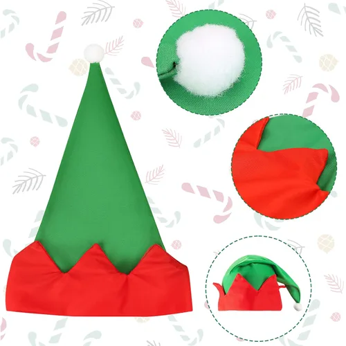 Vista 6 de LOVEINUSA Juego de delantal y sombrero de elfo de Navidad, delantales de Papá Noel, sombreros de cosplay para fiesta de Navidad, suministros
