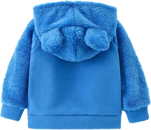 Vista 2 de AMIYAN Sudadera con capucha de forro polar con forma de orejas de oso, sudadera con capucha y cremallera para niños pequeños