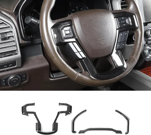 Vista 10 de Voodonala Cubierta de marco decorativo para volante negro con textura de grano para Ford F150 F250 F350 Super Duty 2015 2016 2017 2018 2019 2020