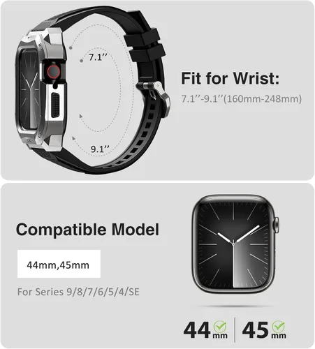 Vista 2 de ULTIMAL Compatible con Apple Watch de 1.929 in/1.772 in/1.732 in, correa deportiva resistente con carcasa de acero inoxidable resistente, correa
