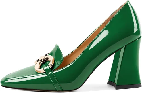 Vista 2 de Zamikoo Zapatos de tacón grueso para mujer, tacón alto, sin cordones, con hebilla de metal, puntera cuadrada cerrada, zapatos de vestir