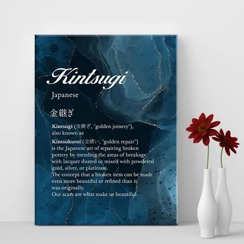 Vista 4 de LEXSIVO Kintsugi Definition - Lienzo decorativo para pared, decoración de oficina en casa, pintura de definición de Kintsukuroi japonés, 12 x 15