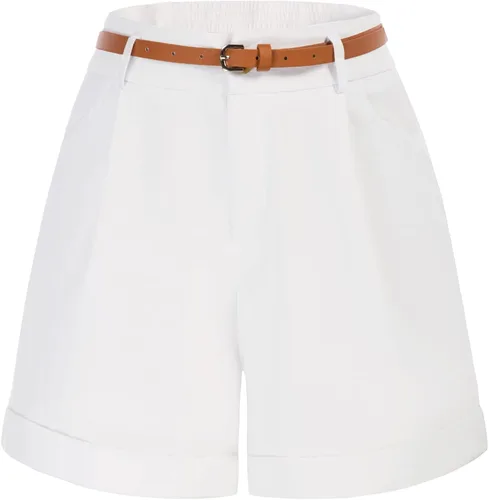 Vista 17 de Belle Poque Bermudas para mujer, cintura elástica, pantalones cortos de pierna ancha con bolsillos y cinturones Negro